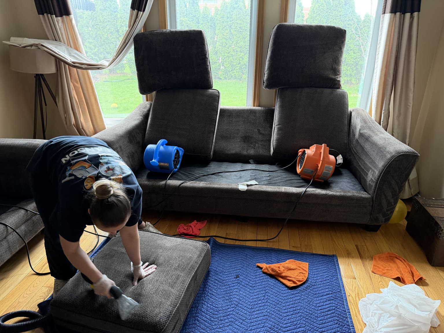 Before and after upholstery cleaning in Hamilton by Cleanson