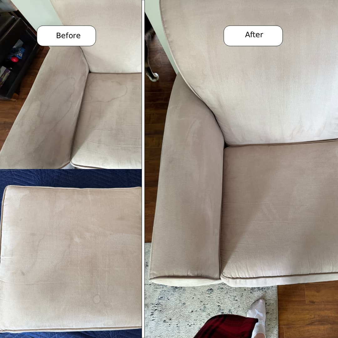 Before and after upholstery cleaning in Niagara Falls by Cleanson