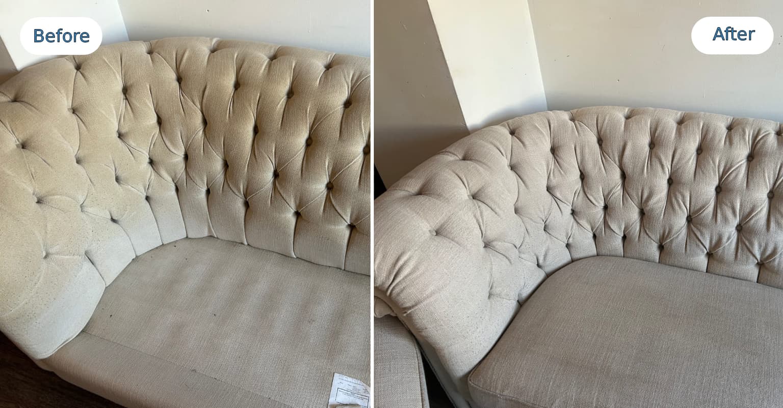 Before and after upholstery cleaning in Hamilton by Cleanson