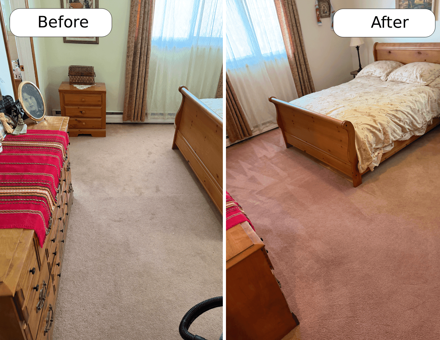 Before and after carpet cleaning in Fort Erie by Cleanson