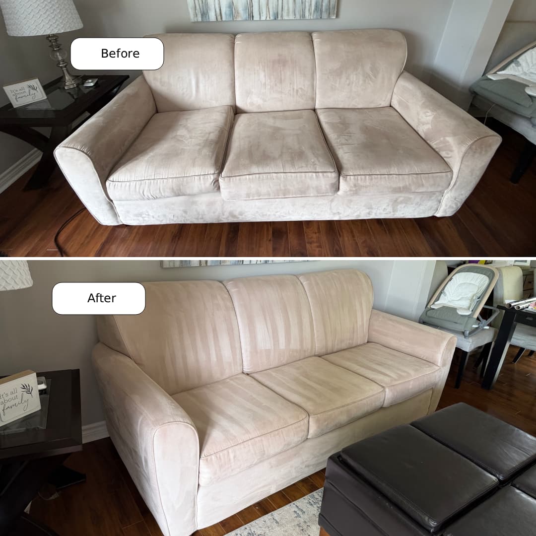 Before and after upholstery cleaning in Niagara Falls by Cleanson