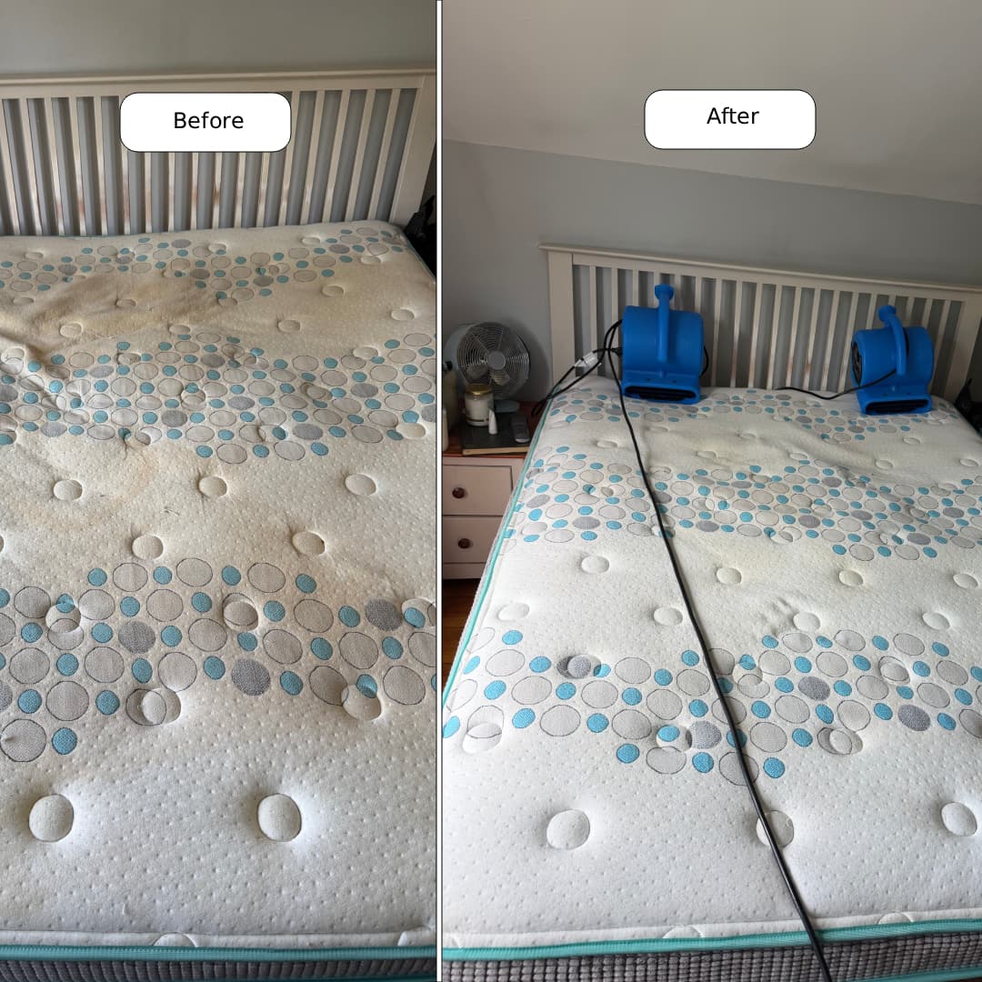 Before and after mattress cleaning in St. Catharines by Cleanson