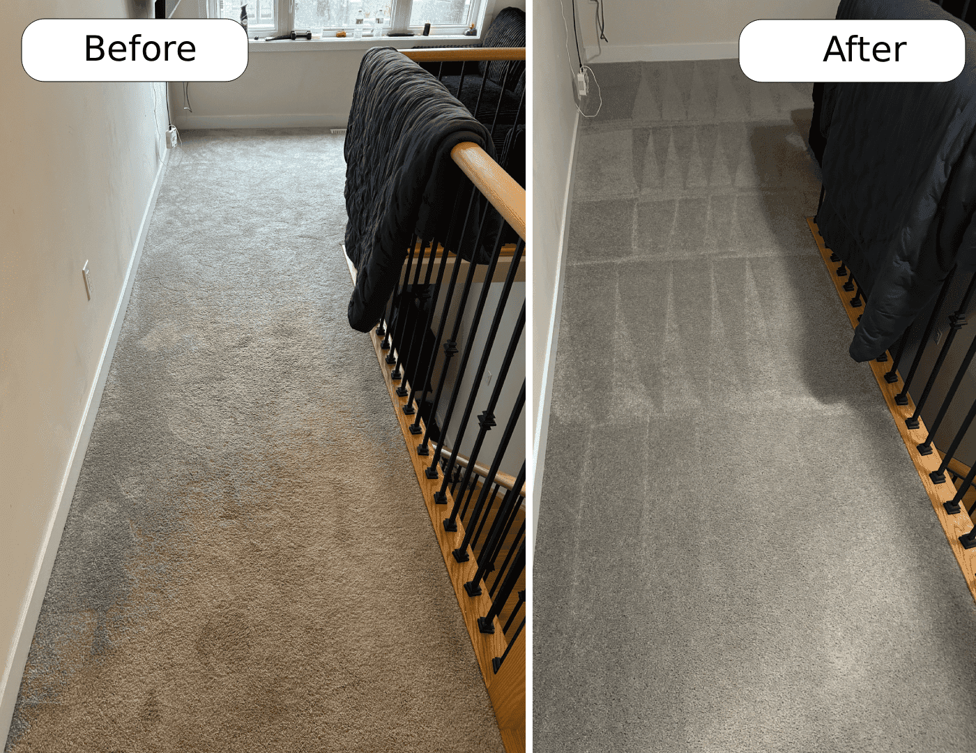 Before and after carpet cleaning in Thorold by Cleanson