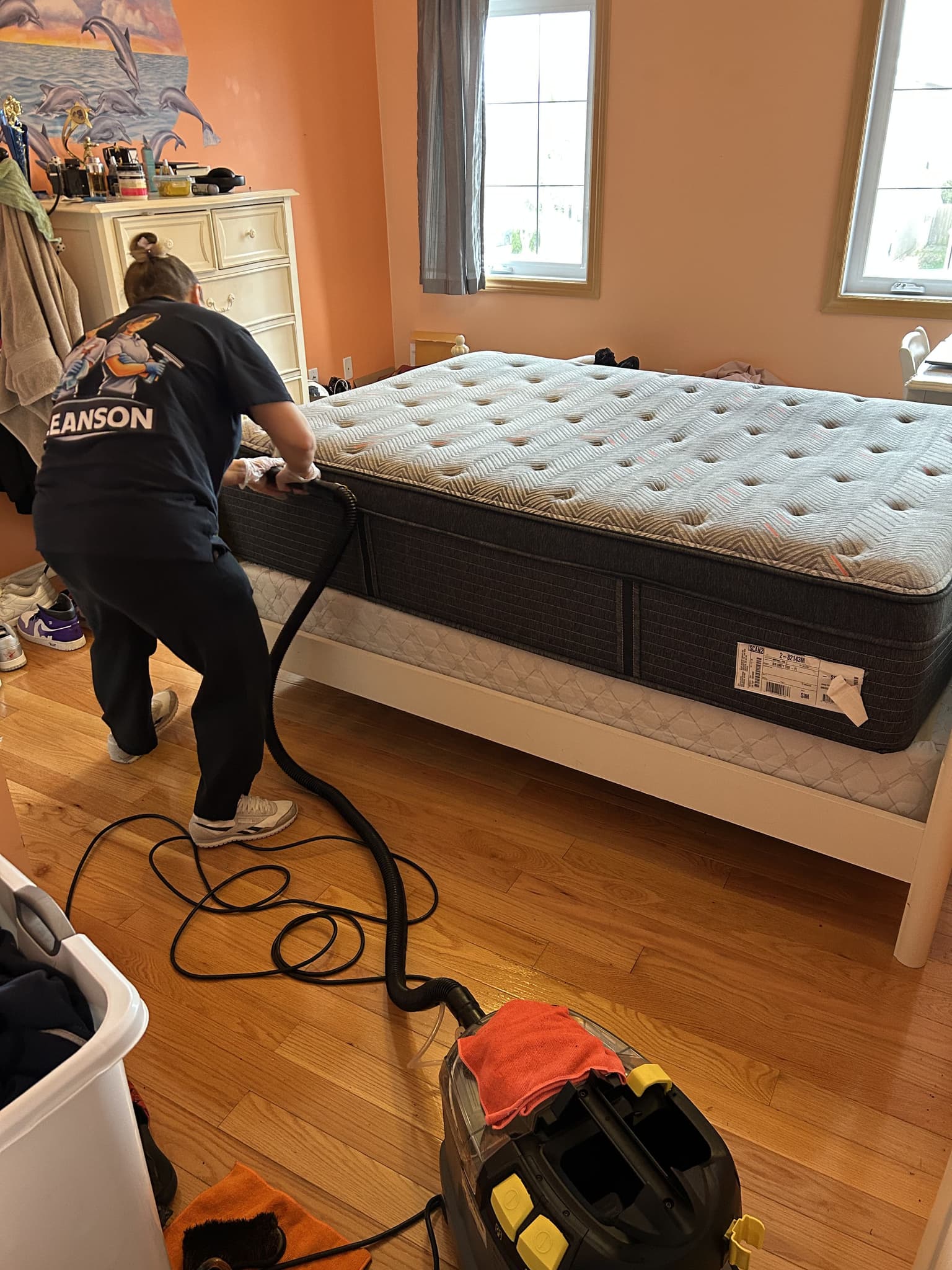Mattress cleaning in Hamilton in progress by Cleanson