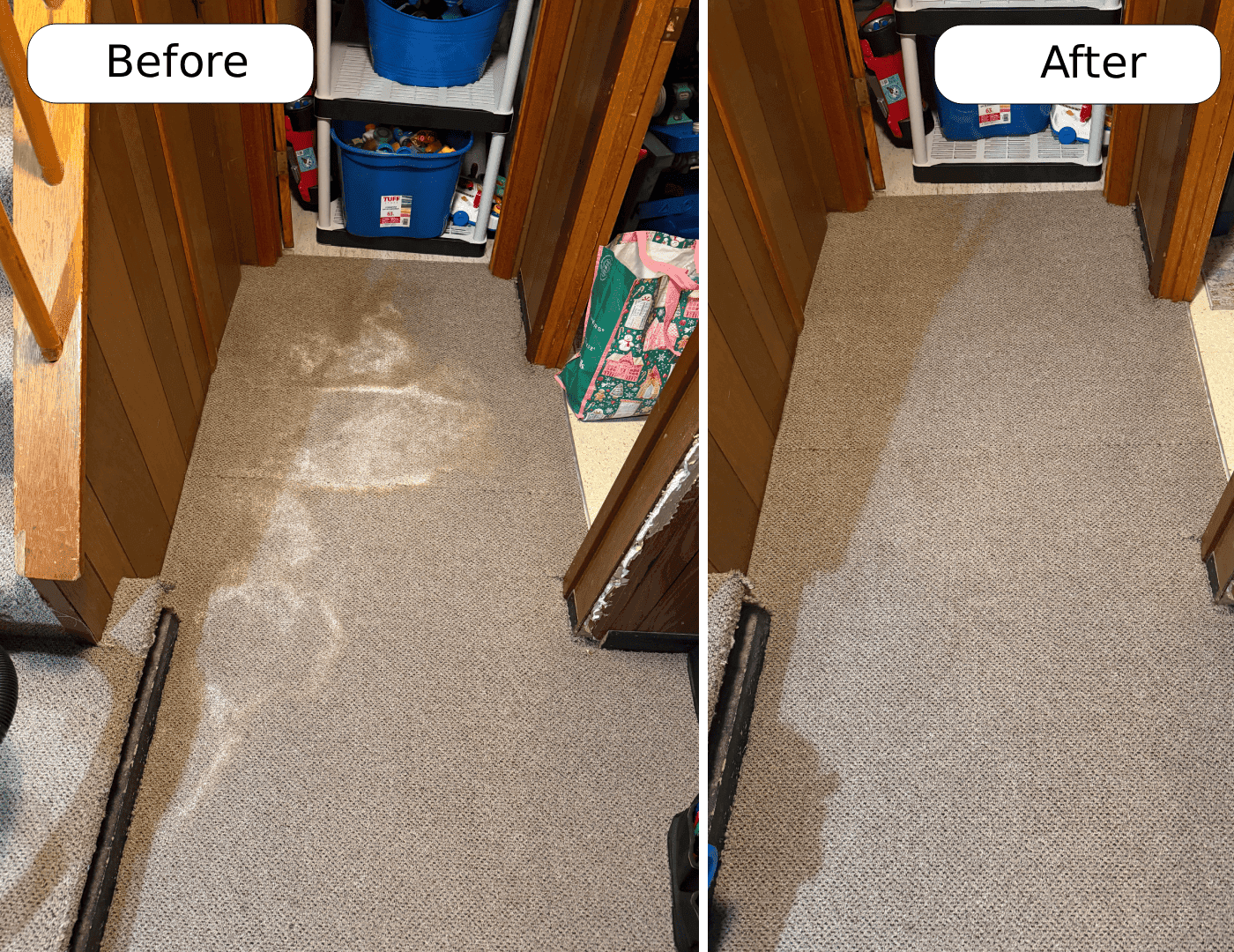 Before and after carpet cleaning in Niagara Falls by Cleanson