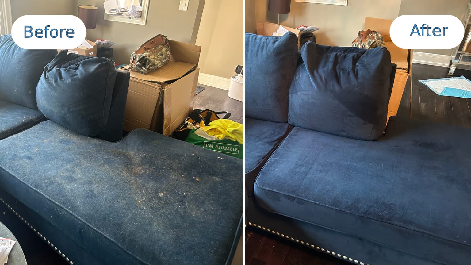 Before and after upholstery cleaning in St. Catharines by Cleanson